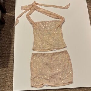 Lucy in the Sky sequin beaded mini skirt and matching top. Brand new!